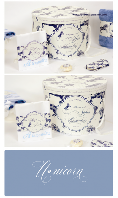Trusou de botez brodat pentru baiati elegant cu unicorni, Butter Horse 1